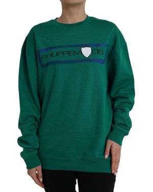 Philippe Model Cotton Logo Print Long Sleeves Pullover Sweater - Green