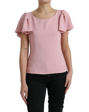 Dolce & Gabbana Short Sleeves Round Neck Blouse Top - Pink