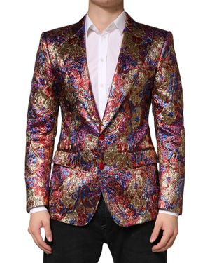 Dolce & Gabbana Multicolour Jacquard Single Breasted Blazer - Red