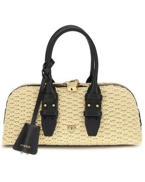 Pinko Beige Raffia Shoulder Bag - Metallic
