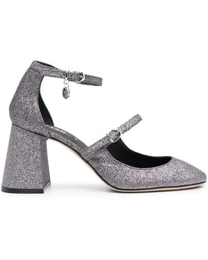 MSGM Logo-Charm 90Mm Glitter Court Shoes - White