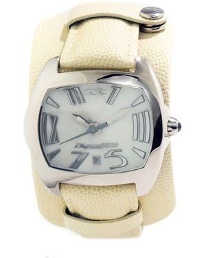 Chronotech Beige Leather Watch - Metallic