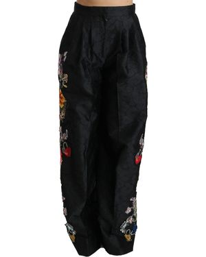 Dolce & Gabbana Dolce Gabbana Black Brocade Floral Sequined Beaded Trousers