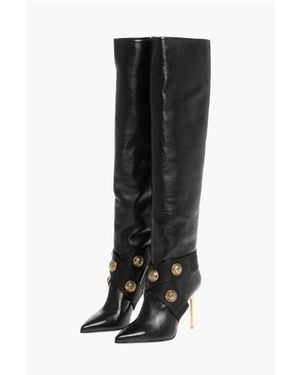Balmain Leather Alma Boots With Jewel Buttons - Black