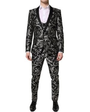 Dolce & Gabbana Black Gray Martini Jacquard Men 3 Piece Suit