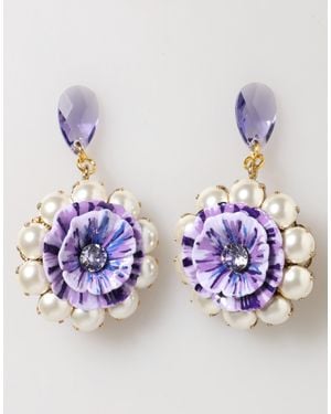 Dolce & Gabbana Purple Floral Crystal Pearl Drop Clip - Blue