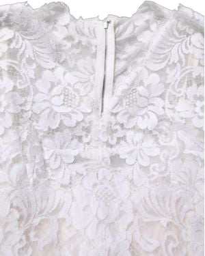 Dolce & Gabbana White Cotton Floral Lace Long Gown Dress - Gray