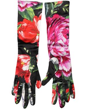 Dolce & Gabbana Floral Print Elbow Length Gloves Elastane Nylon - Pink