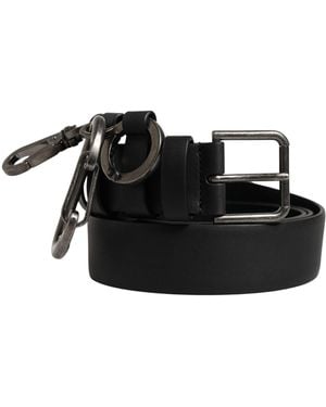Dolce & Gabbana Black Calf Leather Silver Metal Buckle Belt