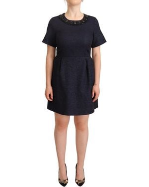 L'Autre Chose Black Embellished Short Sleeves Mini A-line Dress