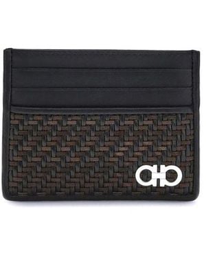 Ferragamo Woven Gancini Card Holder - Black