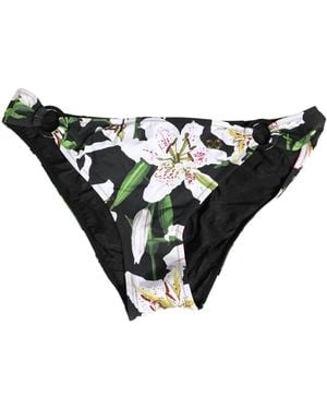 Dolce & Gabbana Black Lily Print Nylon Bottom Beachwear Swimwear - Pink