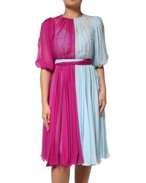 Dolce & Gabbana Fuchsia Light Blue Silk Two Tone Midi Dress - Pink