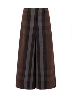 Burberry Checked Wide Leg Canvas Trousers - Brown