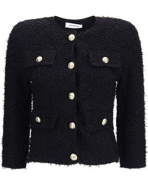 Balmain Double-Breasted Tweed Cropped Jacket With Logo Buttons - Black