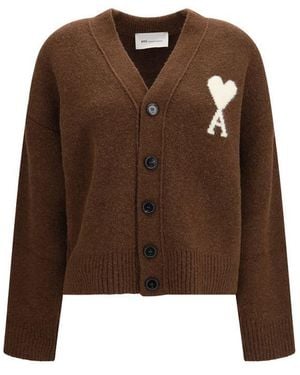 Ami Paris Brown Alpaca Vicugna Pacos Cardigan