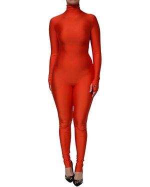 Dolce & Gabbana Nylon Turtleneck Bodycon Jumpsuit Dress - Red