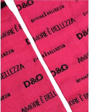 Dolce & Gabbana Pink Cotton Logo Print Mid Calf Accessory Socks