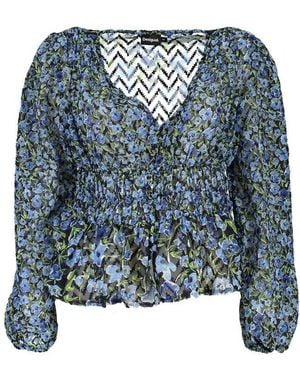 Desigual Floral Print Smocked Blouse - Blue