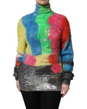 Dolce & Gabbana Multicolour Mohair Turtleneck Pullover Jumper - Grey