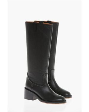 Chloé Leather High Boots With Embossed Stitches - Black