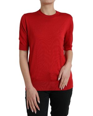 Dolce & Gabbana Red Silk Crew Neck Short Sleeves Top T
