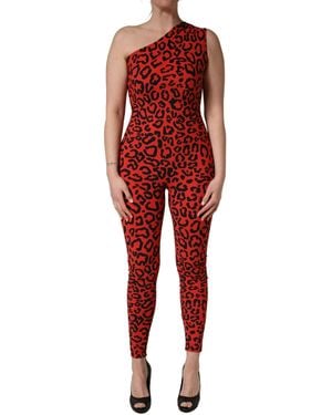 Dolce & Gabbana Black Red Nylon Leopard Pattern Jumpsuit