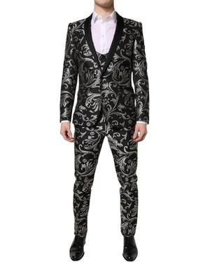 Dolce & Gabbana Martini Jacquard 3 Piece Suit - Black
