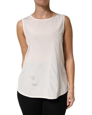 Peserico Off White Silk Stretch Roundneck Sleeveless Tank Top