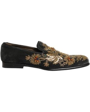 Dolce & Gabbana Black Velvet Embellished Dress Loafers Shoes
