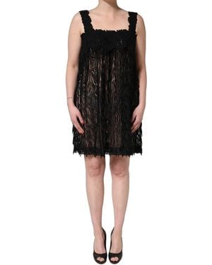 Dolce & Gabbana Black Viscose Fringed Sleeveless Mini Dress