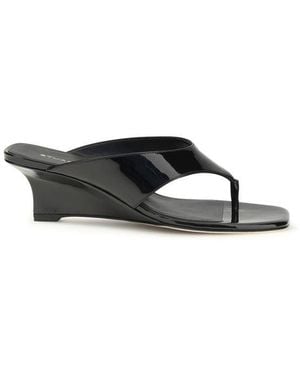 Stuart Weitzman Black Calf Leather Bos Taurus Wedge Sandals