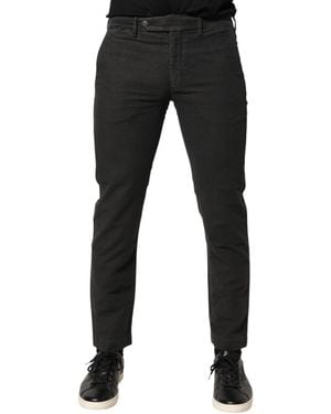 Maison Clochard Dark Grey Cotton Mid Waist Skinny Men Denim Jeans - Black