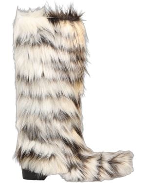 Dolce & Gabbana Multicolor Knee High Faux Fur Boots Shoes - Natural