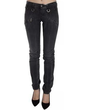 John Galliano Gray Washed Low Waist Zipper Side Skinny Denim Jeans - Black