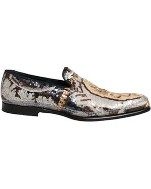 Dolce & Gabbana Multicolor Embroidered Sequin Loafers Shoes - White