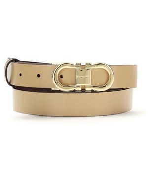 Ferragamo Beige Calf Leather Bos Taurus Regular Belt - Metallic