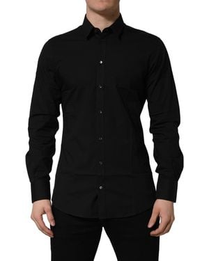 Dolce & Gabbana Black Cotton Stretch Gold Fit Dress Shirt