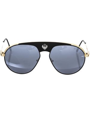 Frankie Morello Sleek Metallic Shield Sunglasses With Smoke Lens - Blue