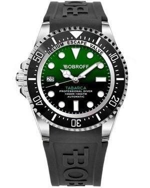 Bobroff Black Rubber Watch - Green