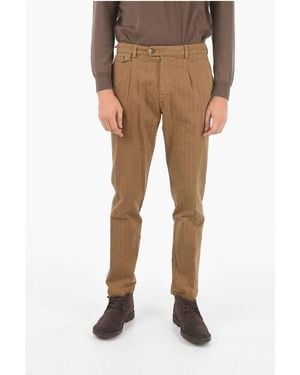 Cruna Herringbone Raval1P. L.603 Single Pleated Chino Pants - Natural