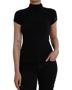 CoSTUME NATIONAL Black Turtleneck Viscose Short Sleeve Top