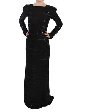 John Richmond Silk Full Length Sequined Gown Dress Black Dr1670