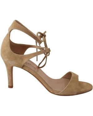 Maria Christina Elegant Suede Ankle Strap Heels - Metallic