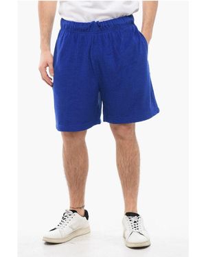 Burberry Terry Cotton Shorts With Ekd Print - Blue