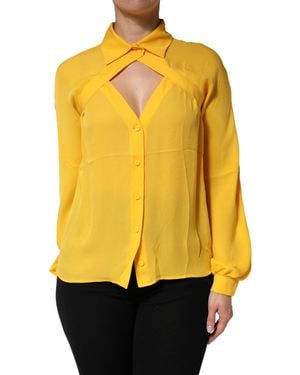 Moschino Yellow Silk Collared Long Sleeves Top