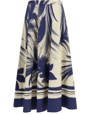 Sara Roka Blue Cotton Midi Skirt
