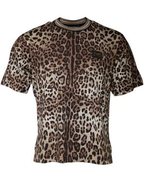 Dolce & Gabbana Leopard Print Crew Neck Tshirt - Black