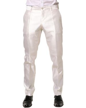 Dolce & Gabbana White Silk Satin Dress Formal Trouser Trousers