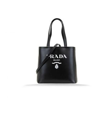 Prada Logo Leather Tote Bag - Black